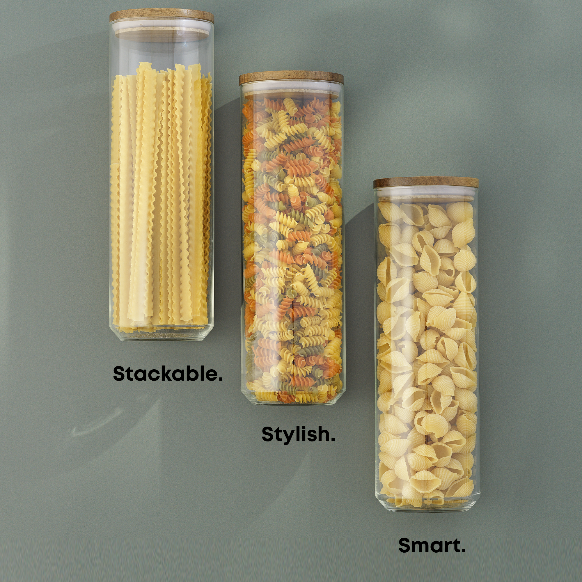 Holden Stackable Glass Storage Canister Set with Wood Lids