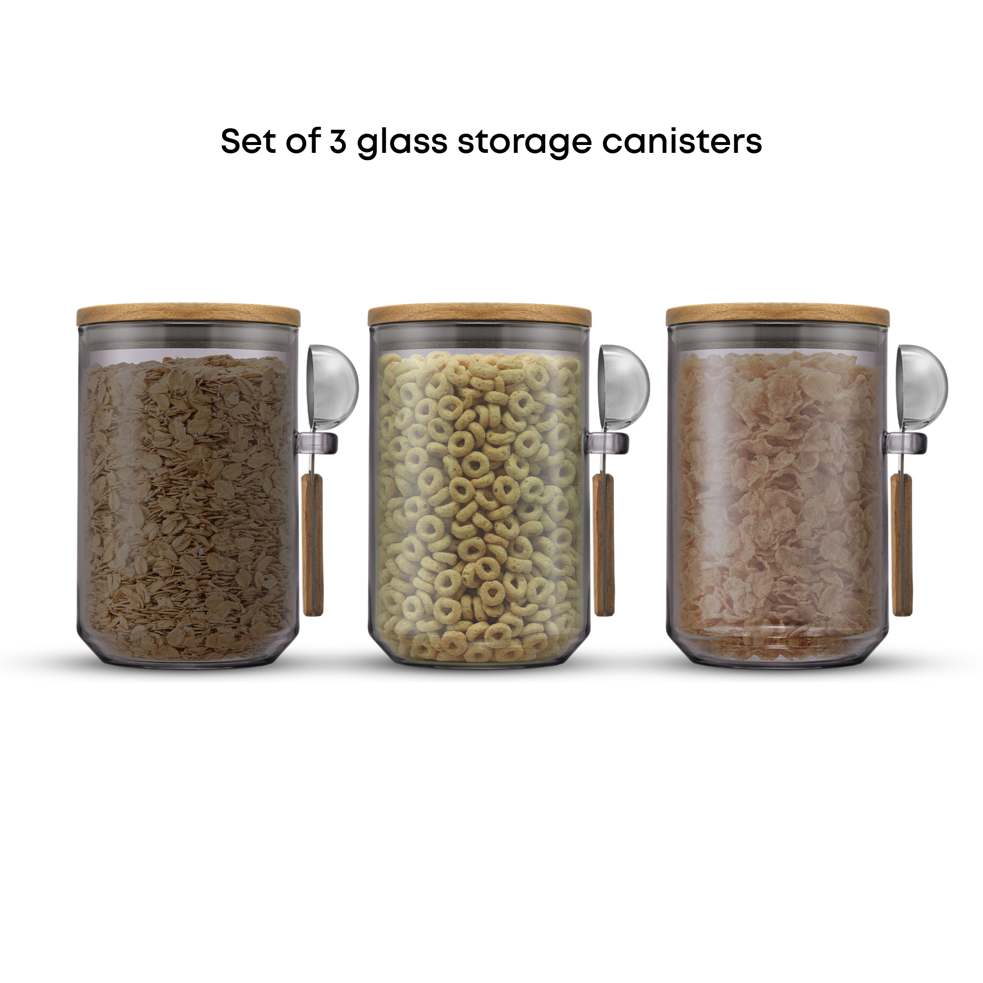 Holden Stackable Glass Storage Canister Set with Wood Lids and Scoops