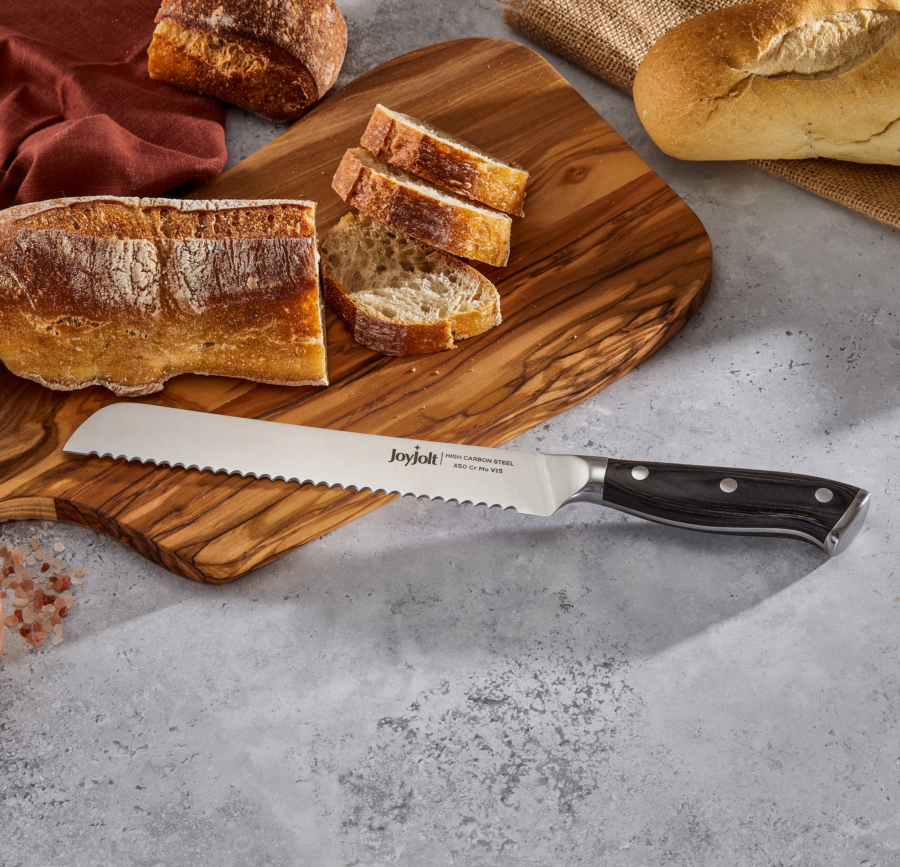JoyJolt 8-in Bread Knife High Carbon Steel Kitchen Knife