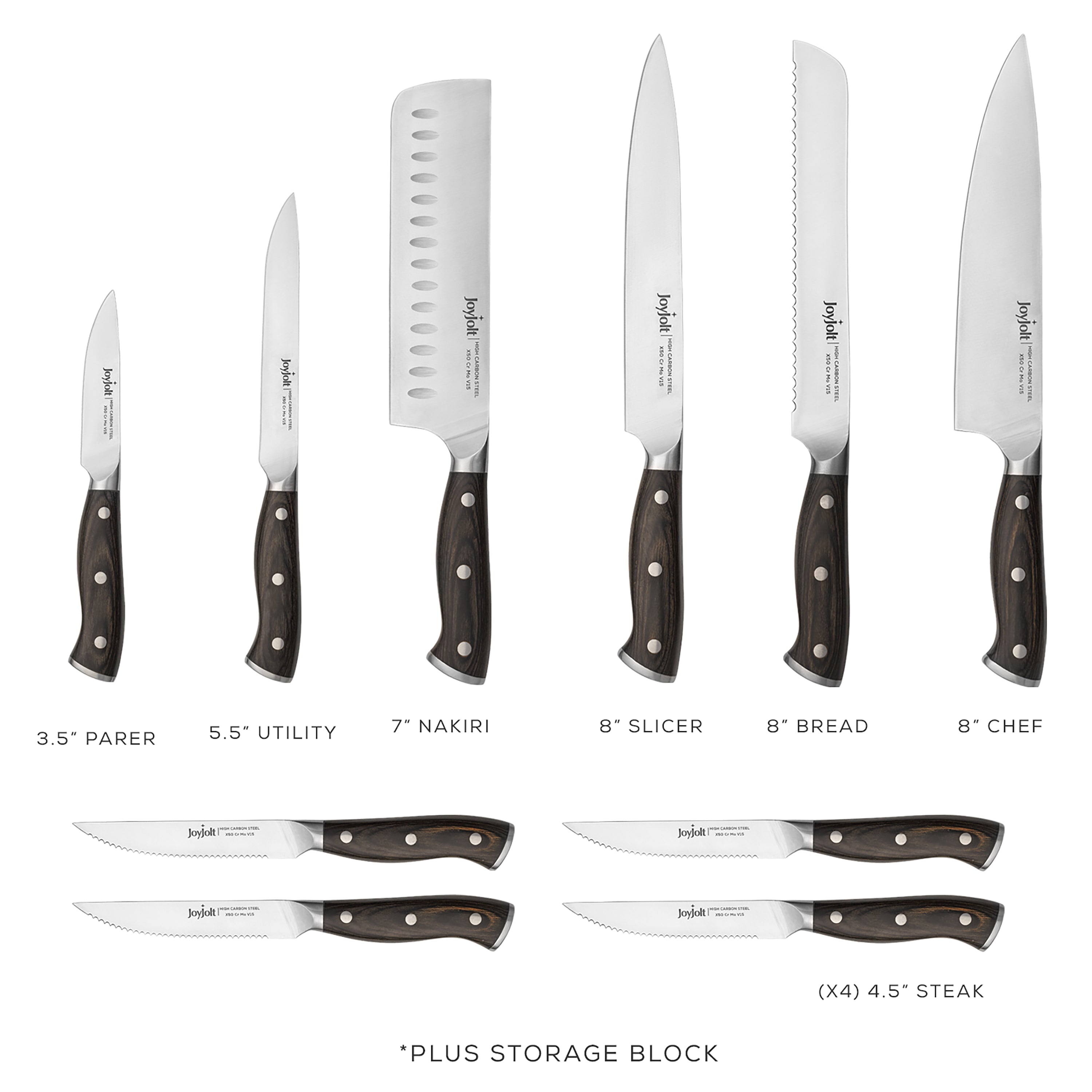 JoyJolt 11-Piece High Carbon Knife Block Set