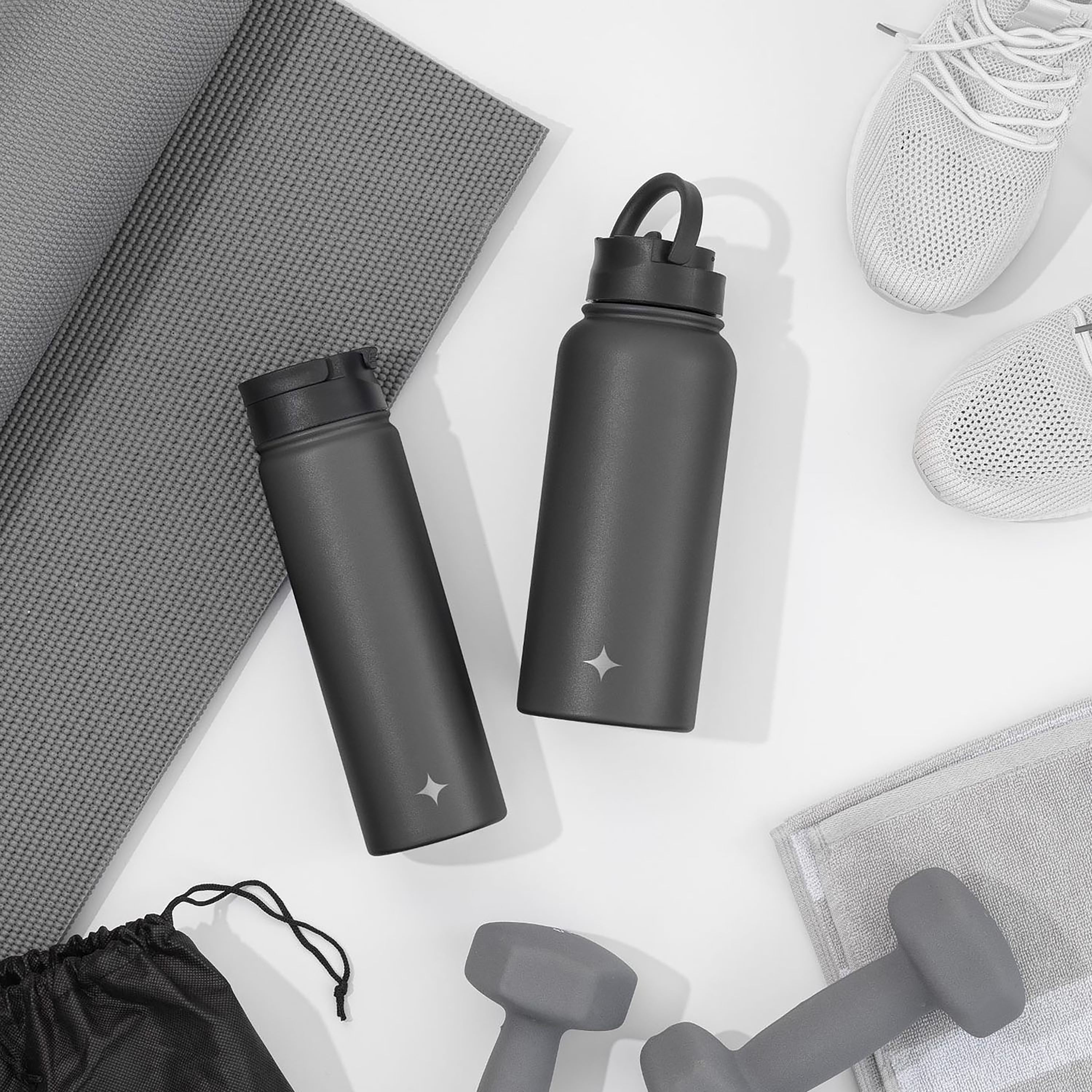 Stainless Steel Water Bottle with Flip Lid & Sport Straw Lid