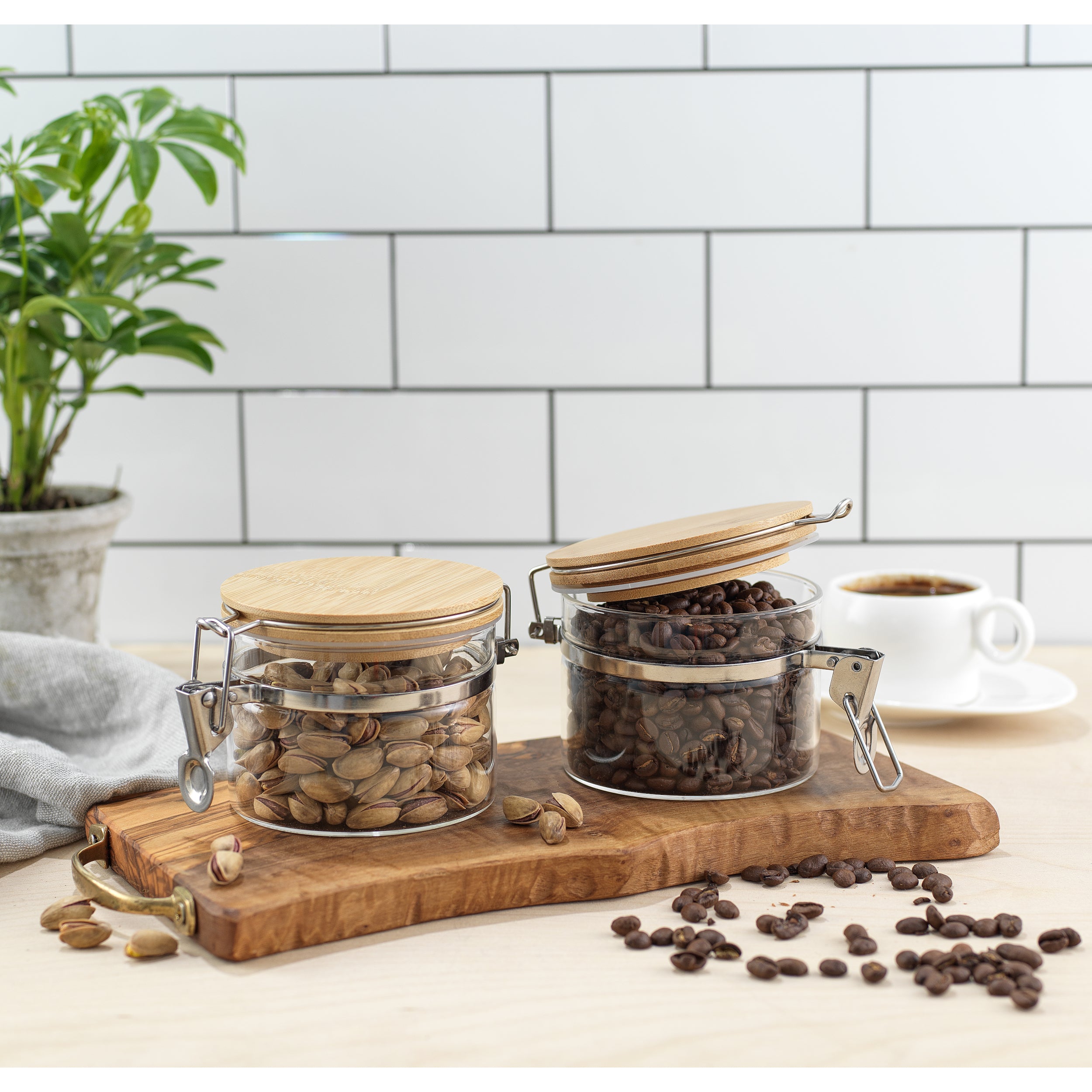 Storage Jars with Airtight Bamboo Clamp Lids Set