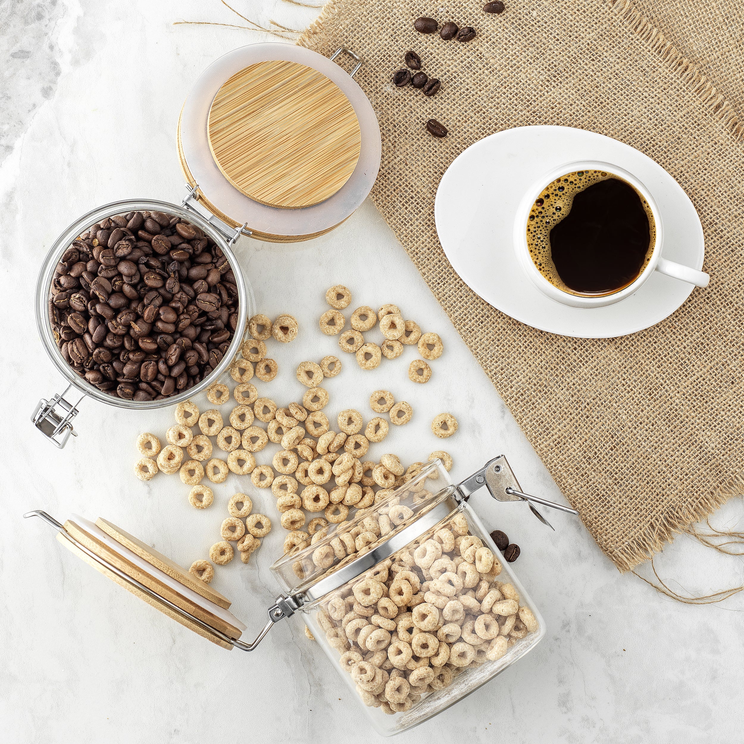 Storage Jars with Airtight Bamboo Clamp Lids Set