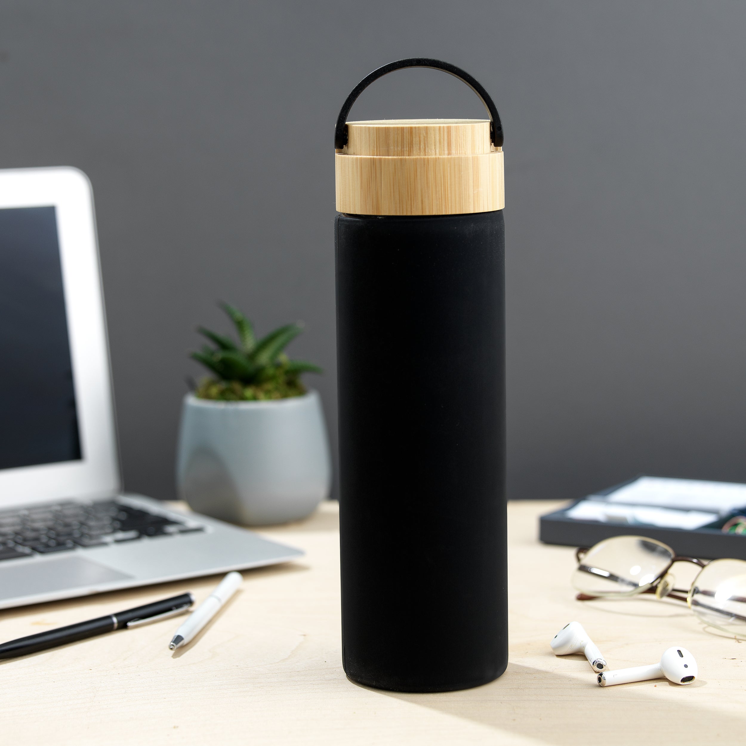 JoyJolt Glass Water Bottle with Strap and Silicone Sleeve