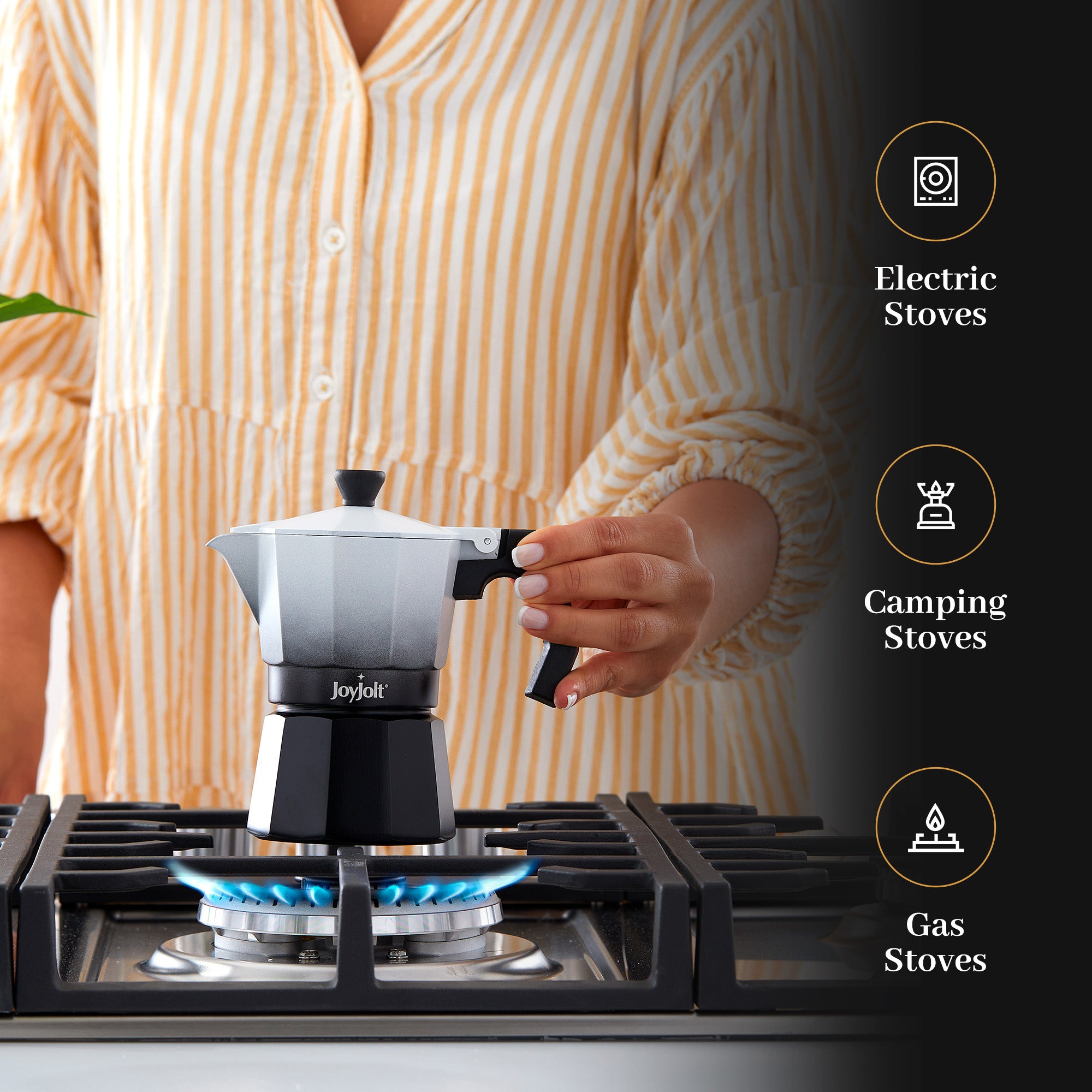 JoyJolt Italian Moka Pot Stovetop Aluminum Espresso Maker