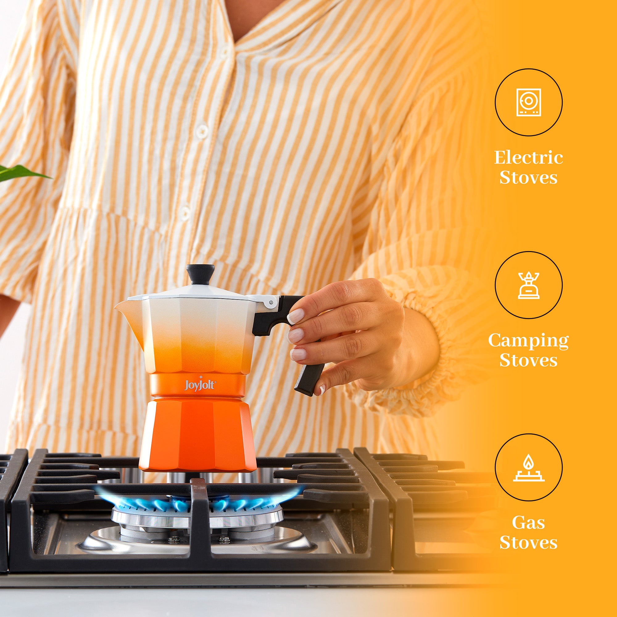 JoyJolt Italian Moka Pot Stovetop Aluminum Espresso Maker