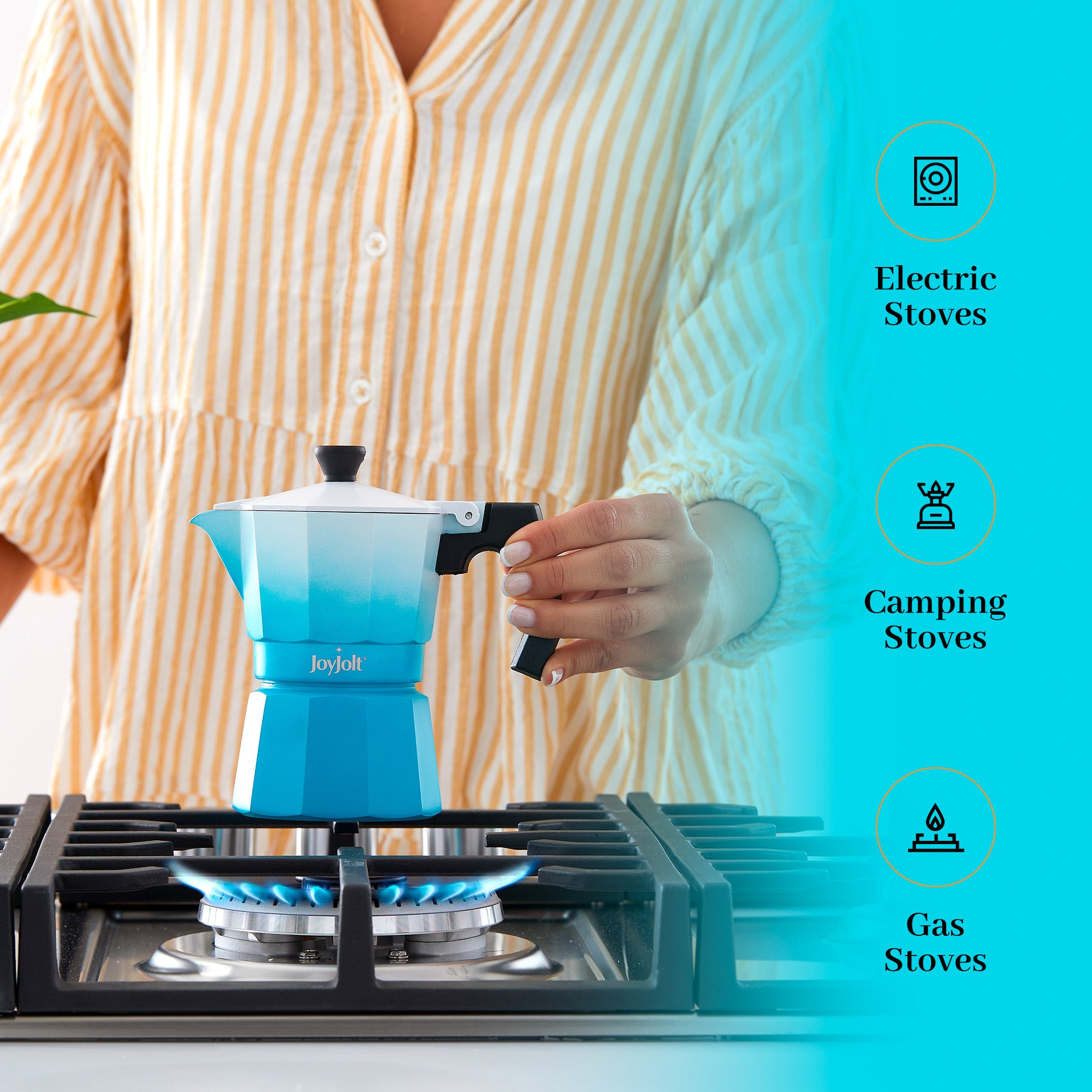 JoyJolt Italian Moka Pot Stovetop Aluminum Espresso Maker