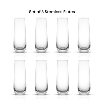 Set of 8 stemless flutes arranged in two rows of four.