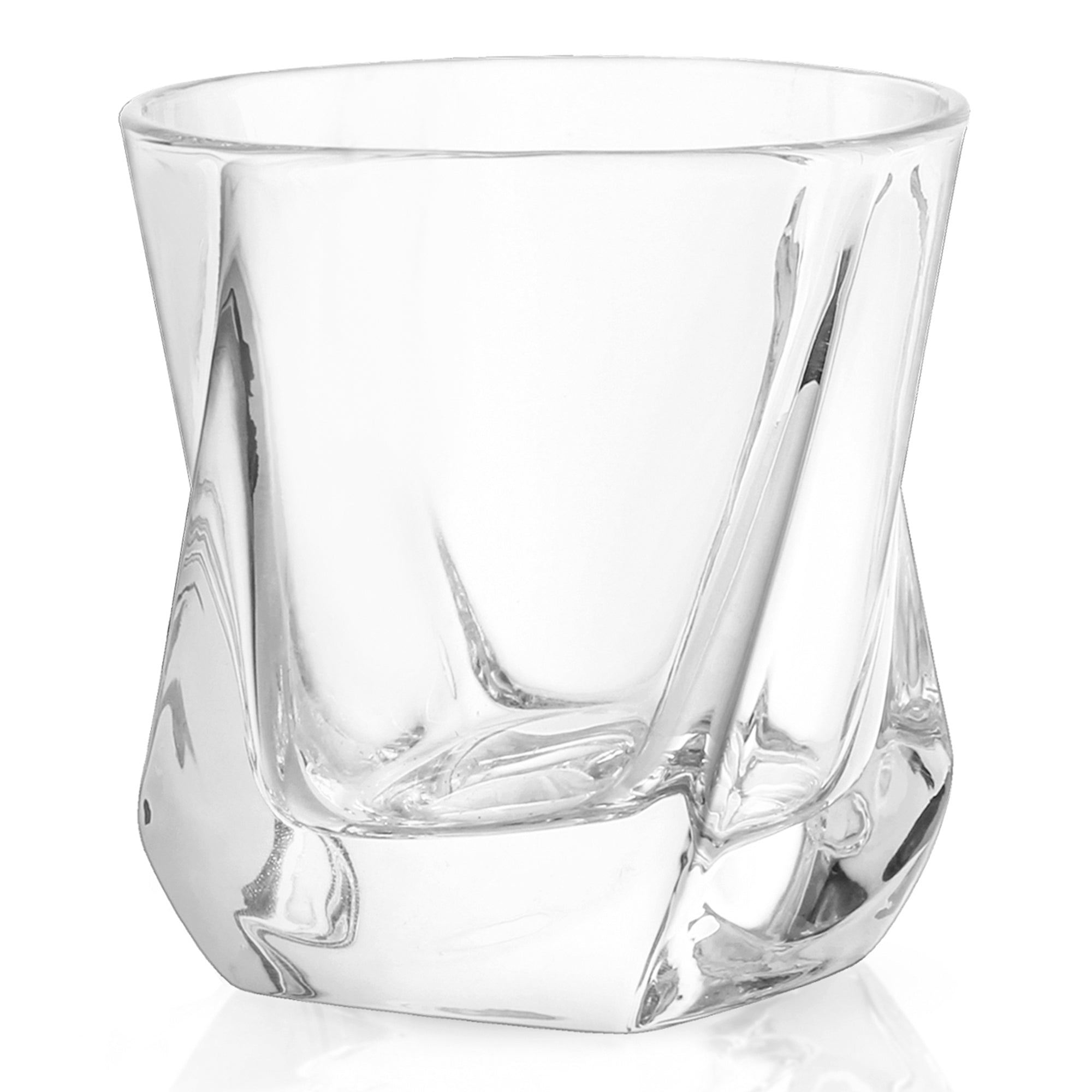 An empty JoyJolt Aurora Whiskey Glass with a white background. 