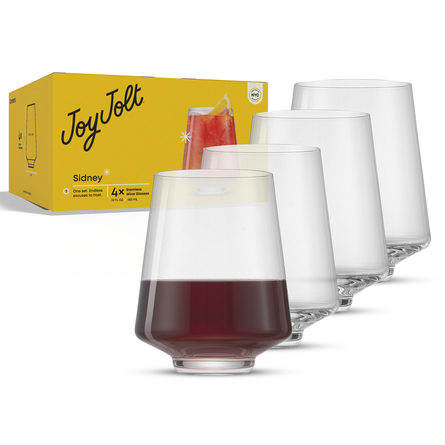 Sidney 19oz Stemless Wine, Set of 4, Clear