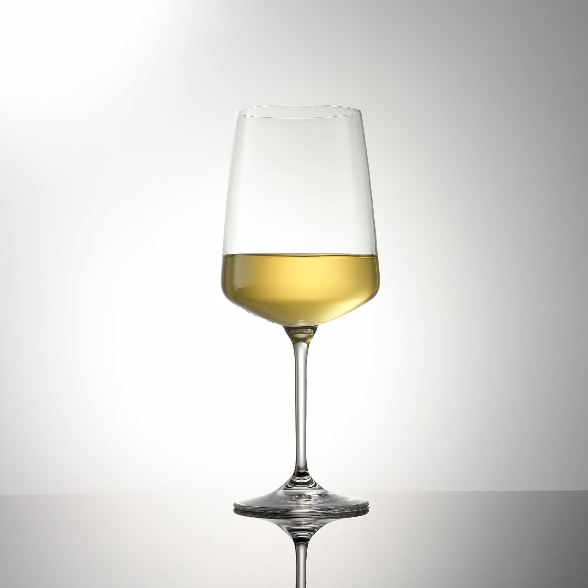 Wine glass with white wine on a gray background