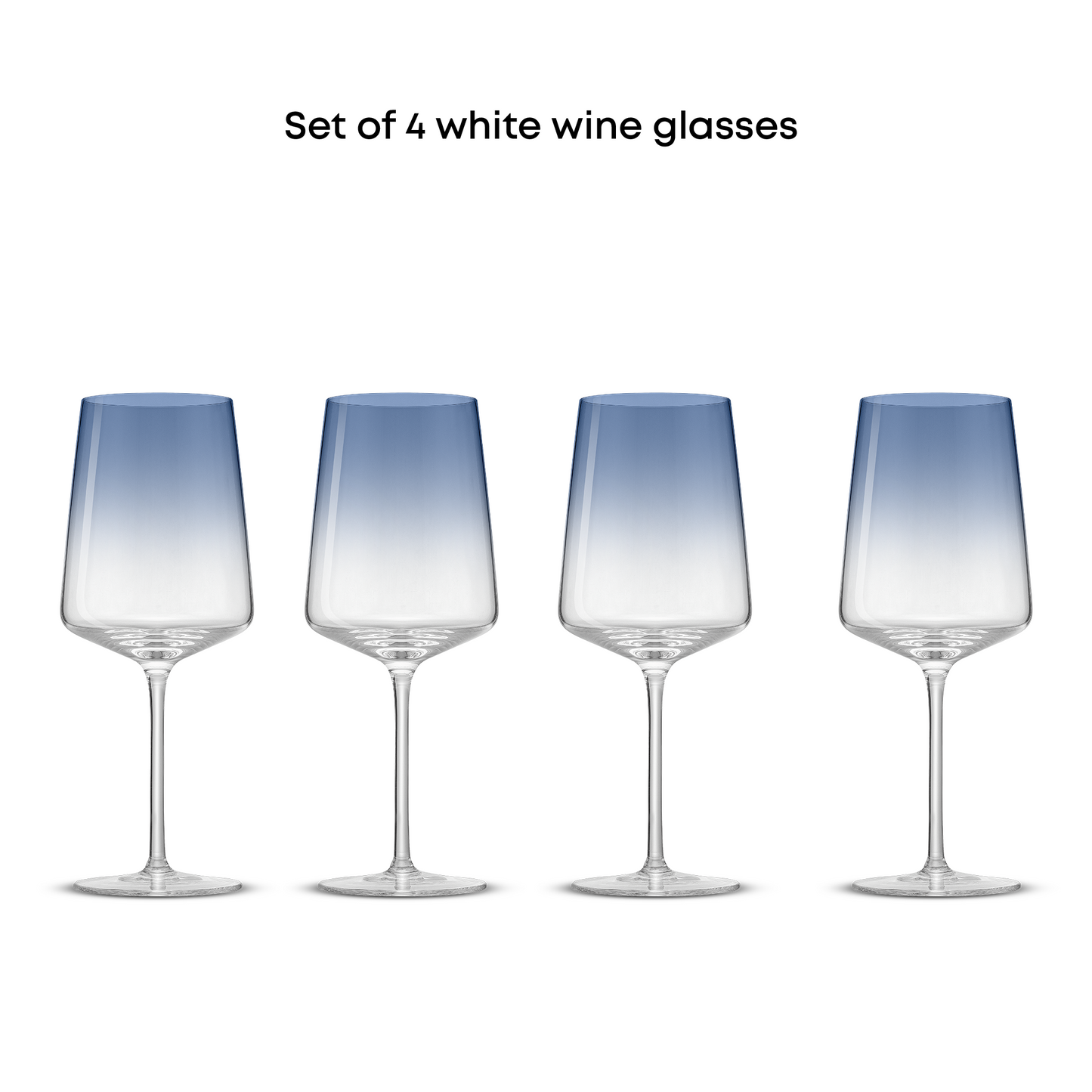 Set of 4 white wine glasses with blue gradient on a white background