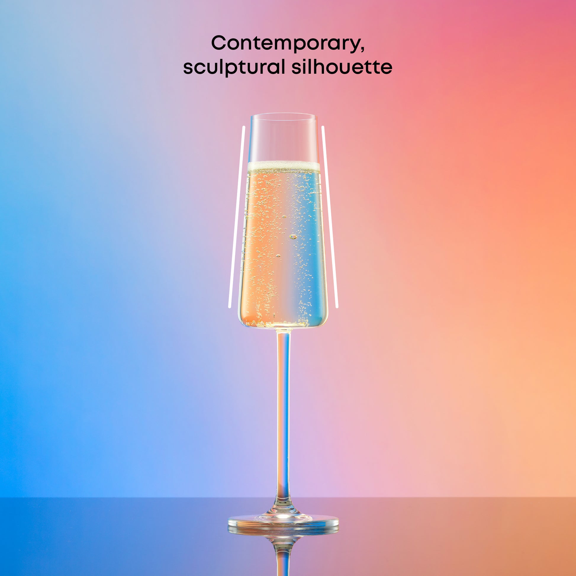 Champagne glass on a gradient background, showing a contemporary silhouette.