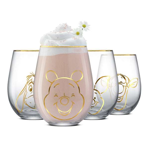 JoyJolt Winnie the Pooh Gold Sketch Stemless (Set of 4)