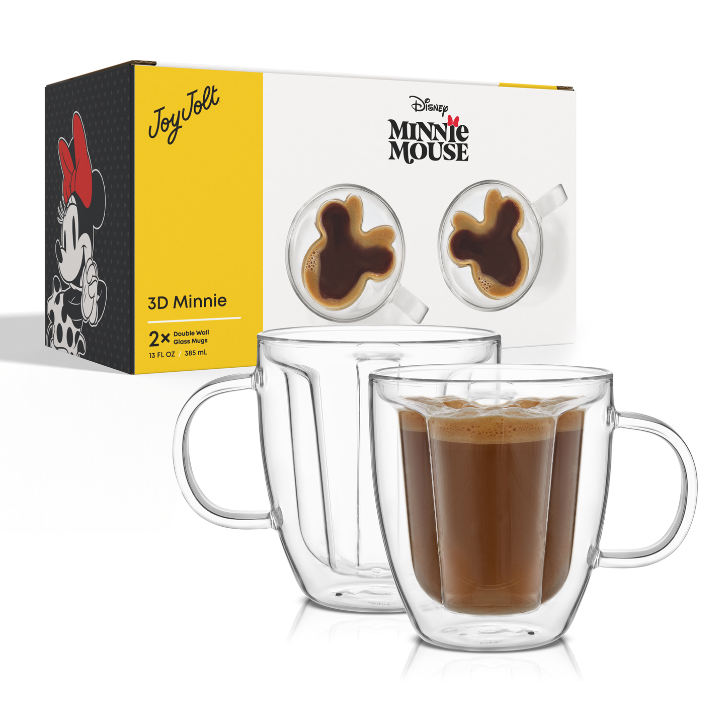 Disney Minnie Mouse 3D Double Wall Glass Mugs, 13 oz