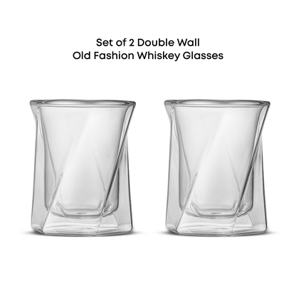 Lacey Double Wall Double Old Fashion Whiskey Glasses
