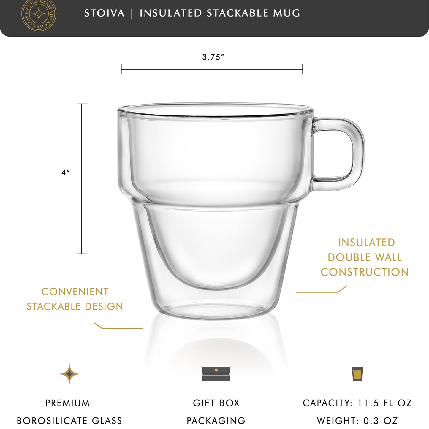 Stoiva Double Wall Glasses, 11.5 oz