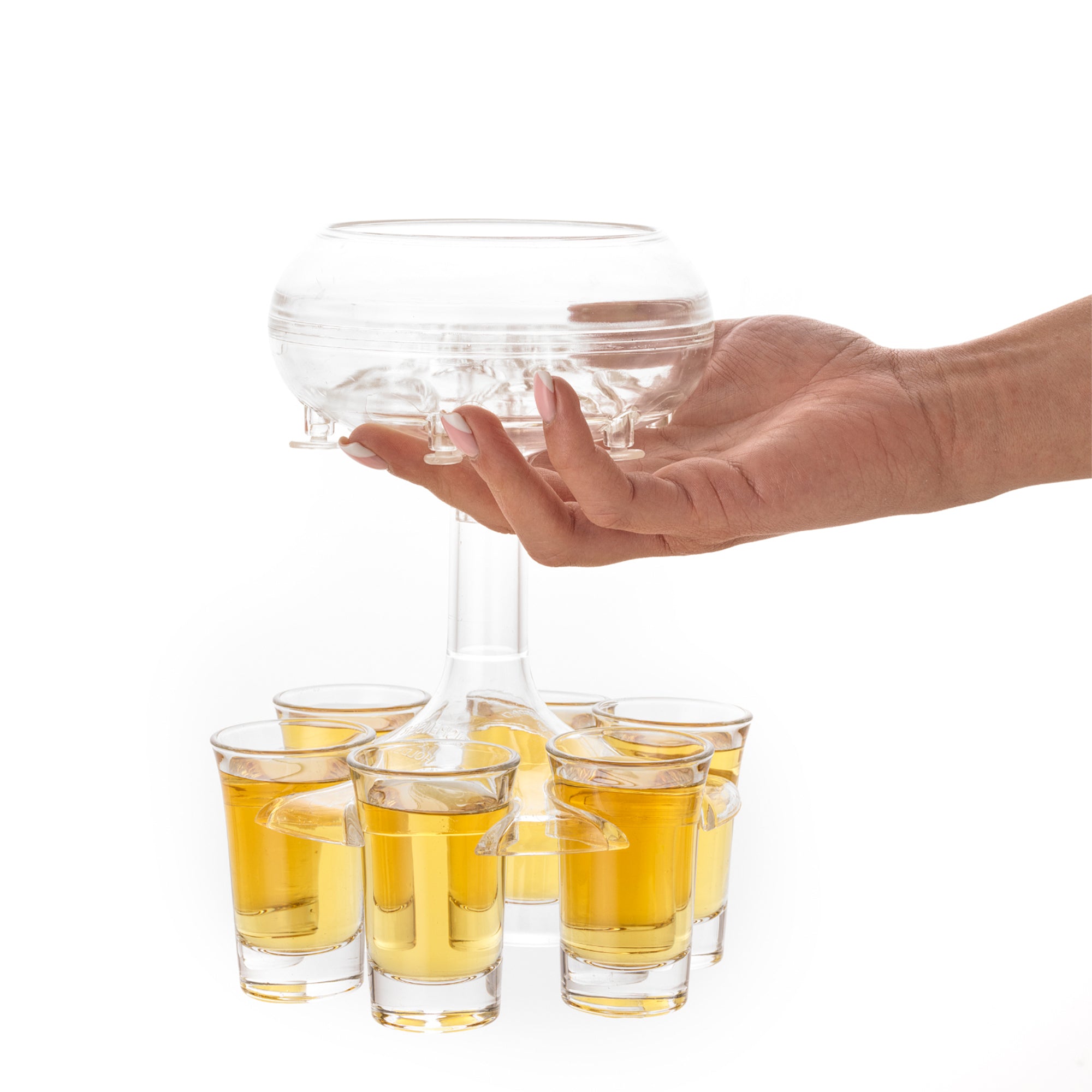JoyJolt Shot Dispenser with 6 Glass Shot Glasses