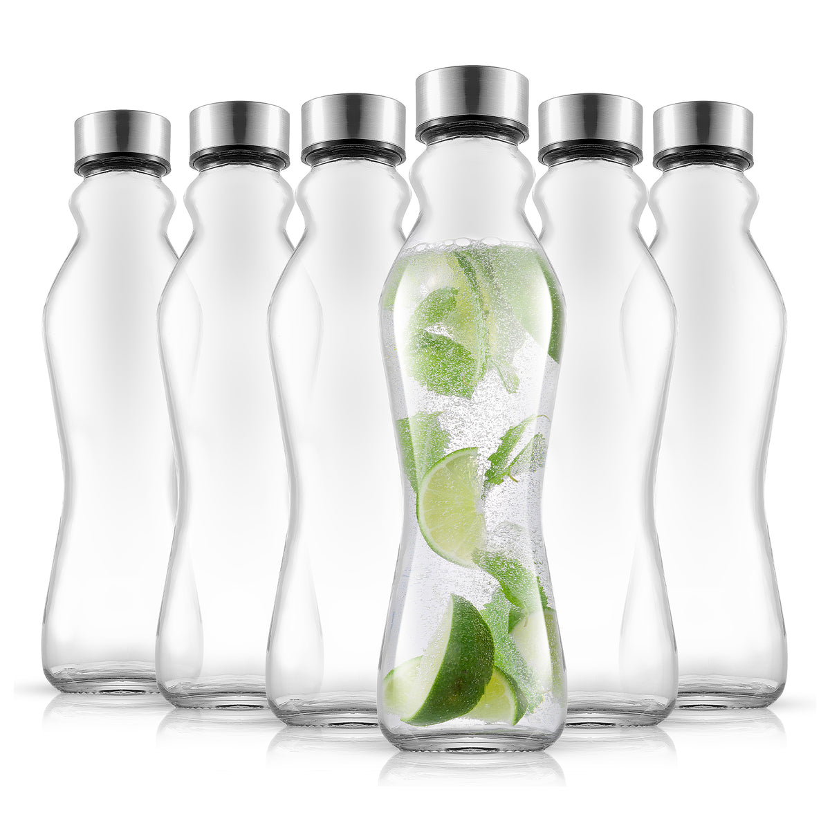 JoyJolt Spring Glass Water Bottles with Stainless Steel Cap - 18 oz