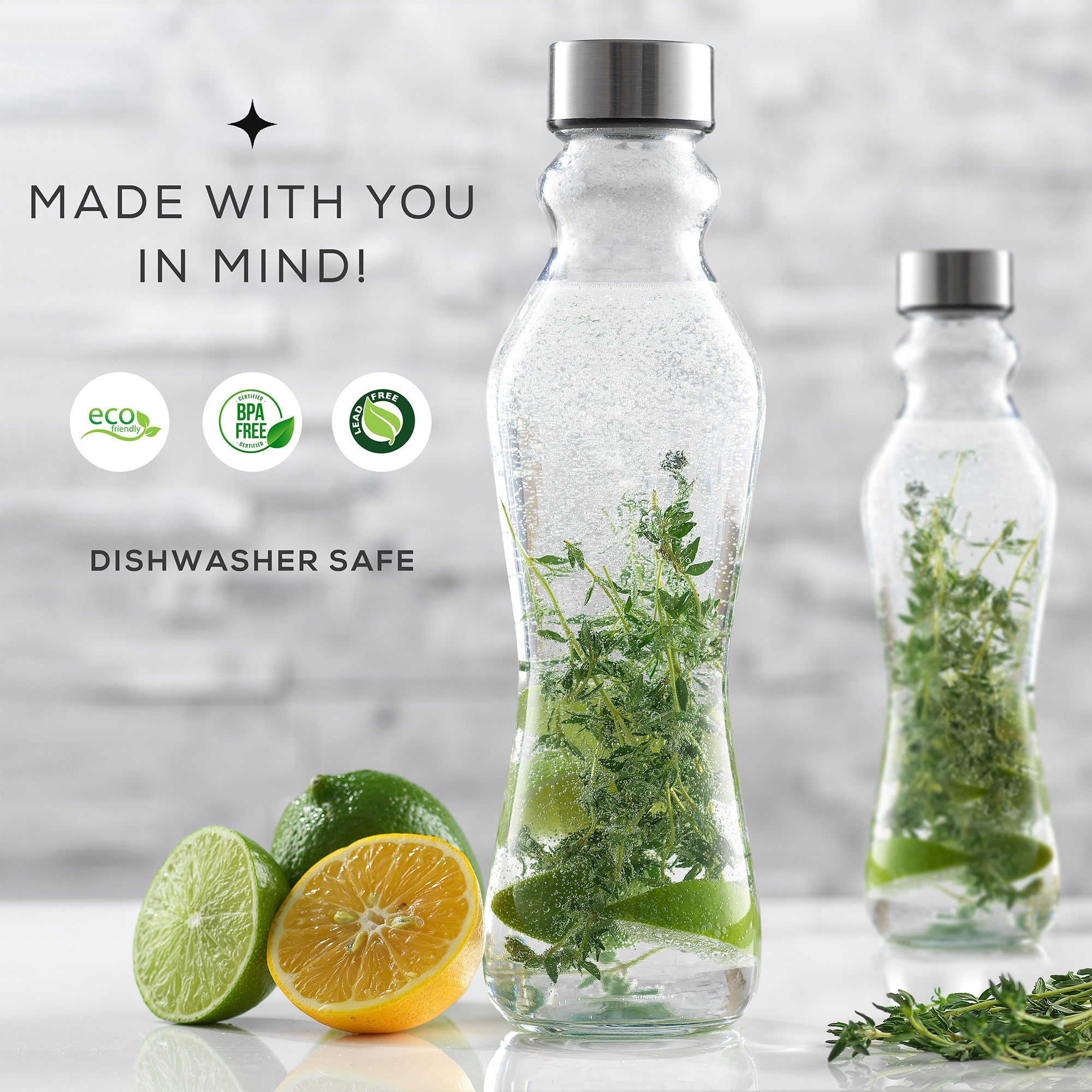 Spring Glass Insulated Water Bottles with Stainless Steel Cap