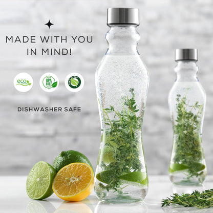 Spring Glass Water Bottles with Stainless Steel Cap