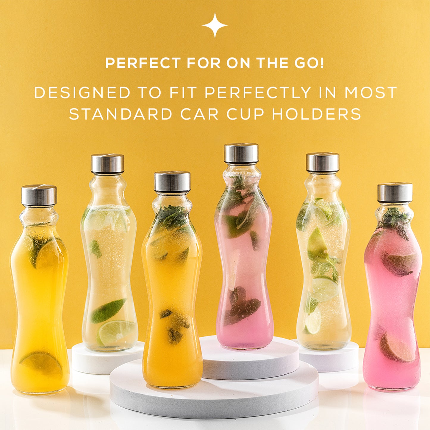 Spring Glass Water Bottles with Stainless Steel Cap