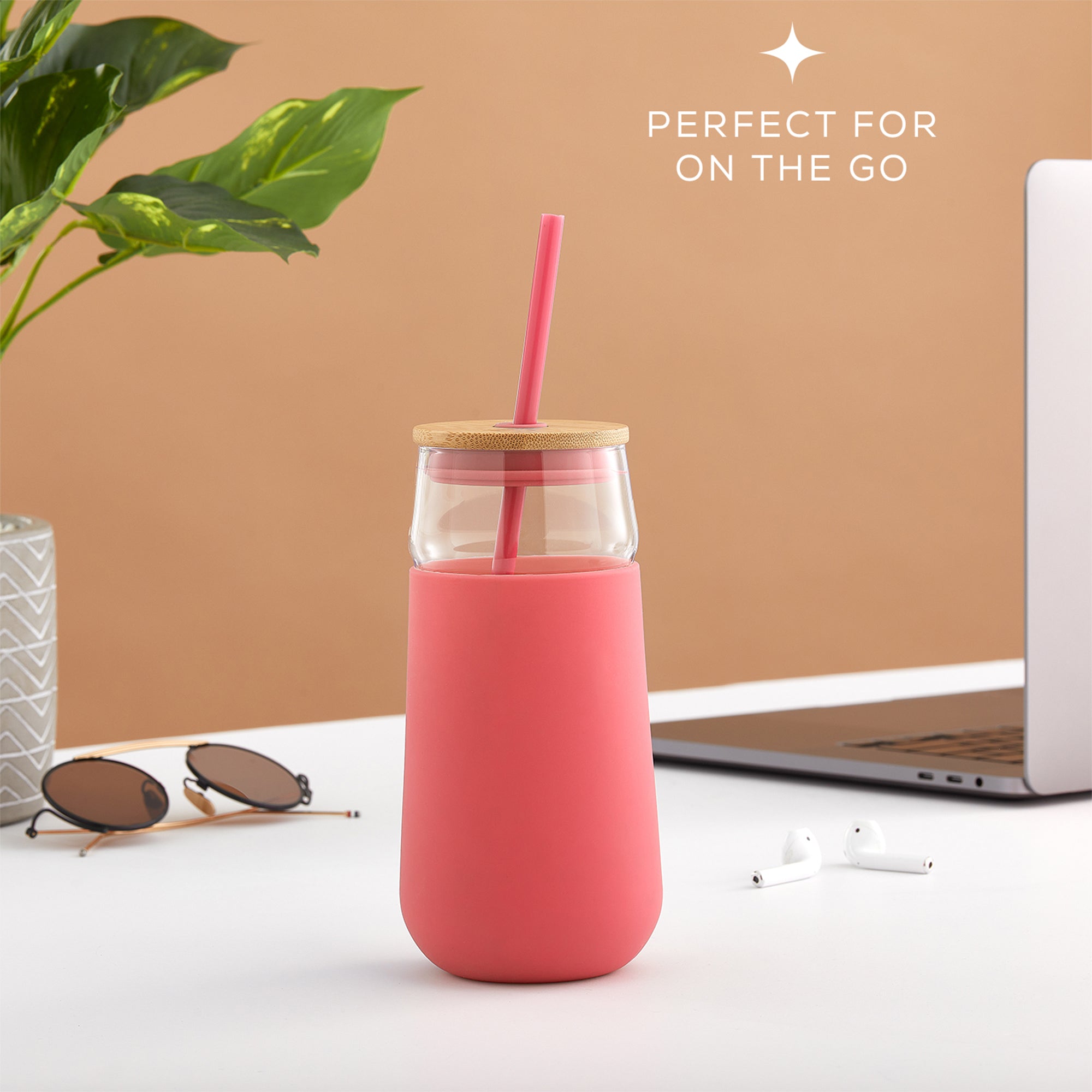 JoyJolt Tumbler with Bamboo Lid, Straw & Silicone Sleeve