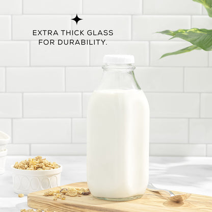 Reusable Glass Milk Bottle Set with Lid & Pourer