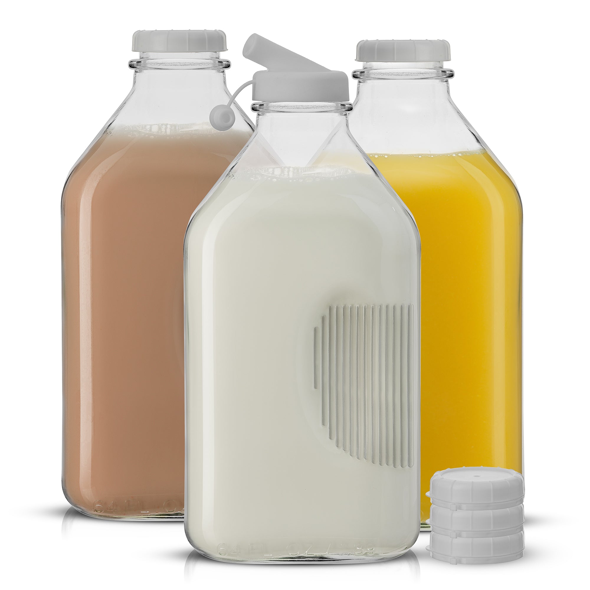 JoyJolt Reusable Glass Milk Bottle Set with Lid & Pourer