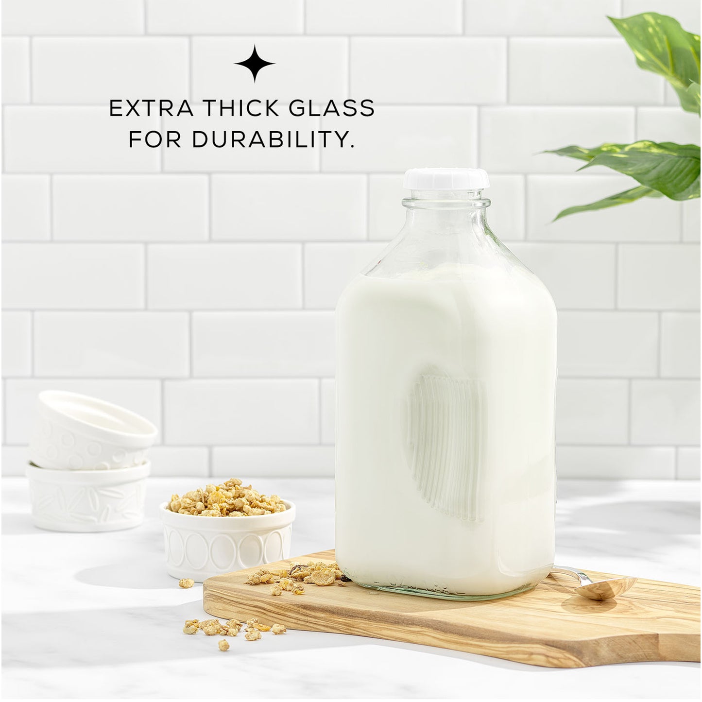 Reusable Glass Milk Bottle Set with Lid & Pourer