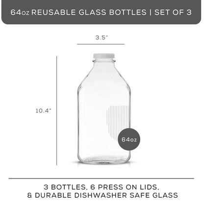 Reusable Glass Milk Bottle Set with Lid & Pourer