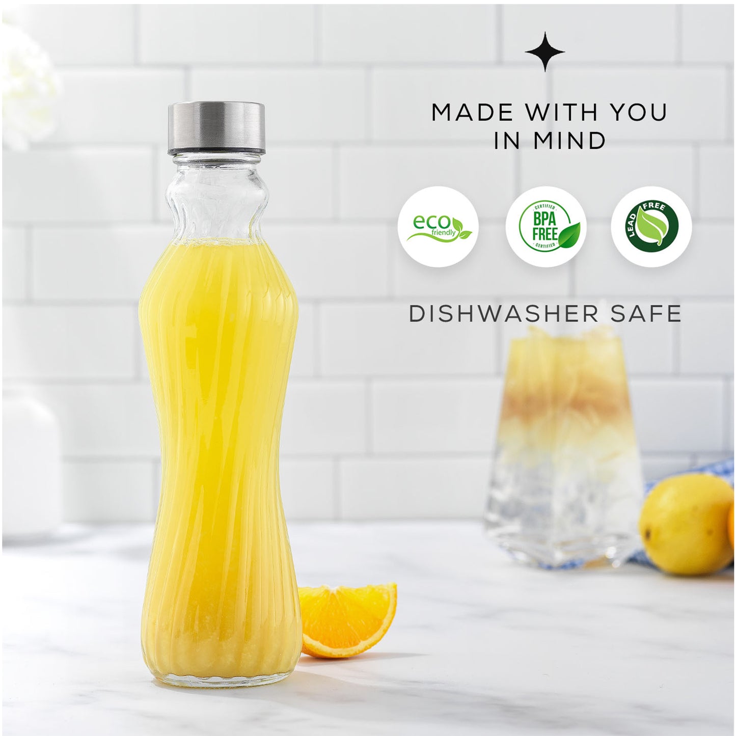 Spring Glass Water Bottles with Stainless Steel Cap