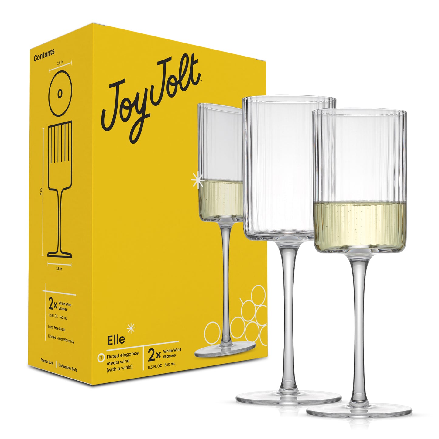 Elle Fluted White Wine Glasses, 11.5 oz