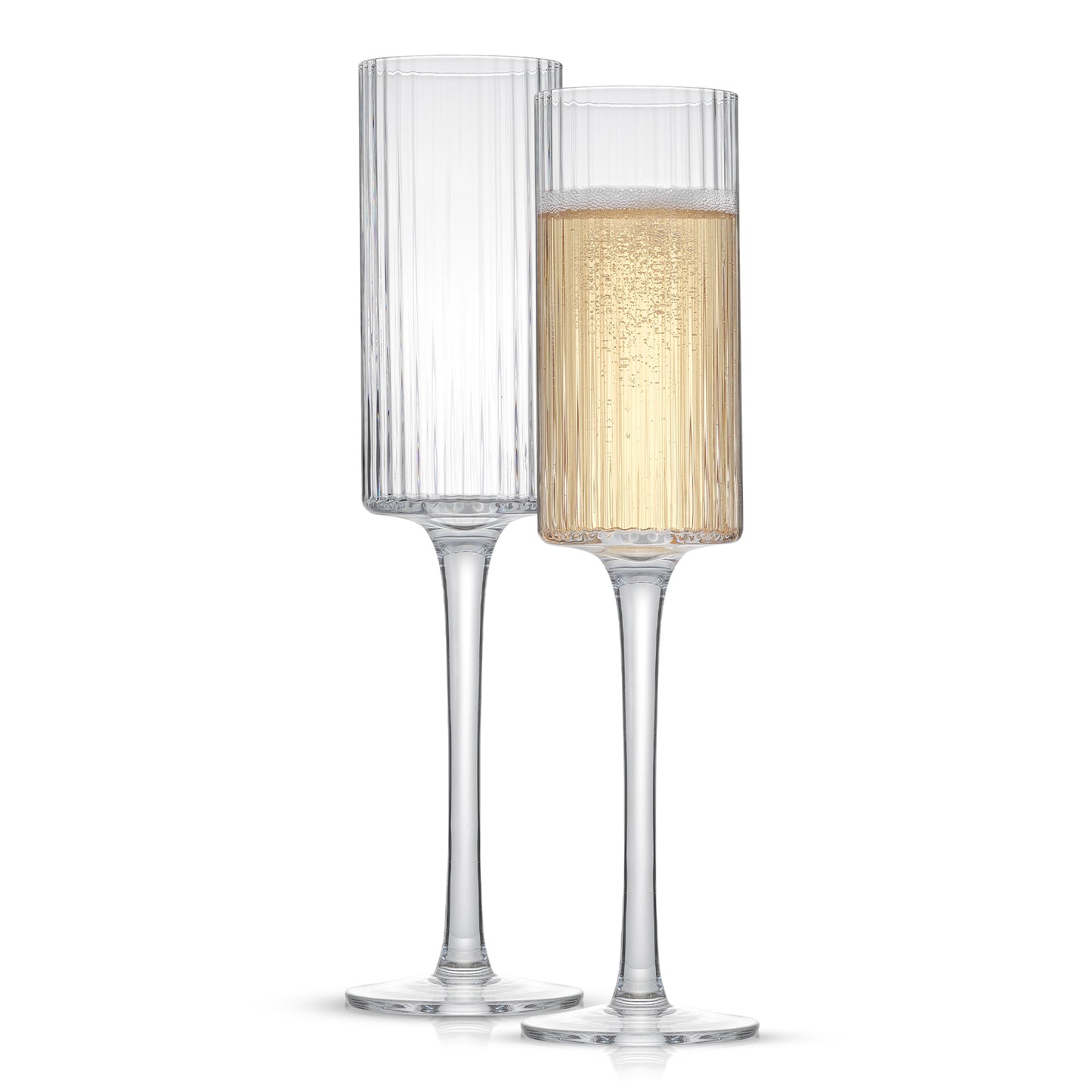 Elle Fluted Cylinder Champagne Glasses Set, 5.7 oz