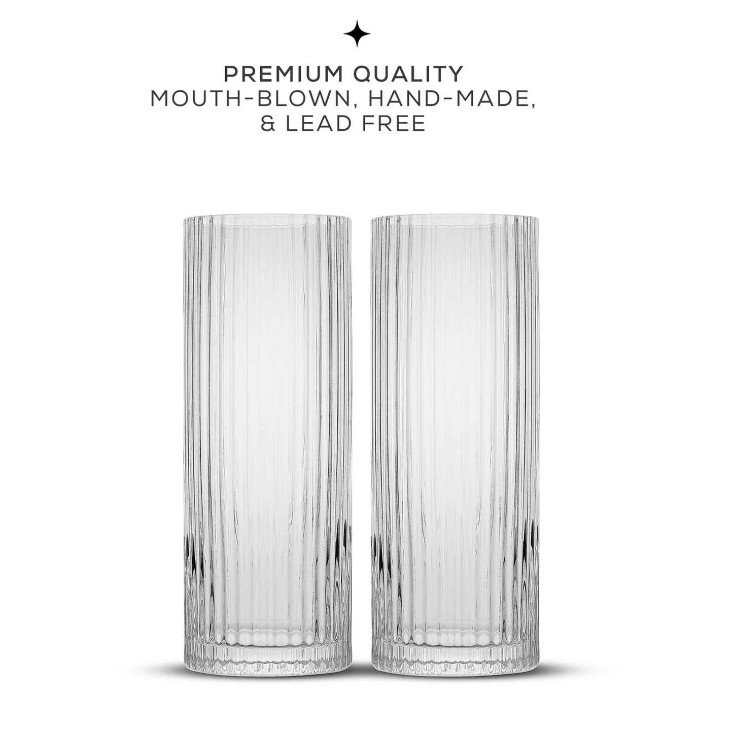 Elle Fluted Cylinder Highball Glasses, 16 oz
