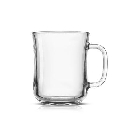 A single, clear diner style glass mug
