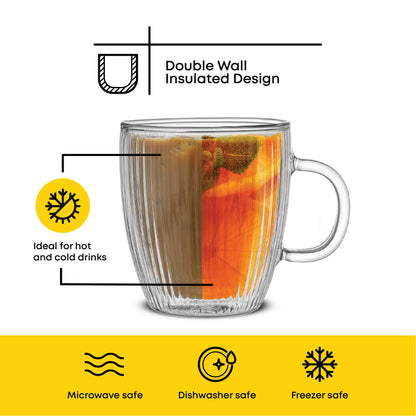Savor Fluted Double Wall Coffee Glasses, 13.5 oz