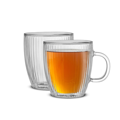 Savor Fluted Double Wall Coffee Glasses, 13.5 oz