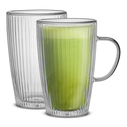 Savor Fluted Large Double Wall Coffee Mugs, 15 oz