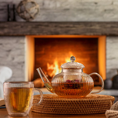 JoyJolt Fluted Tea Kettle & Glass Mugs Combo