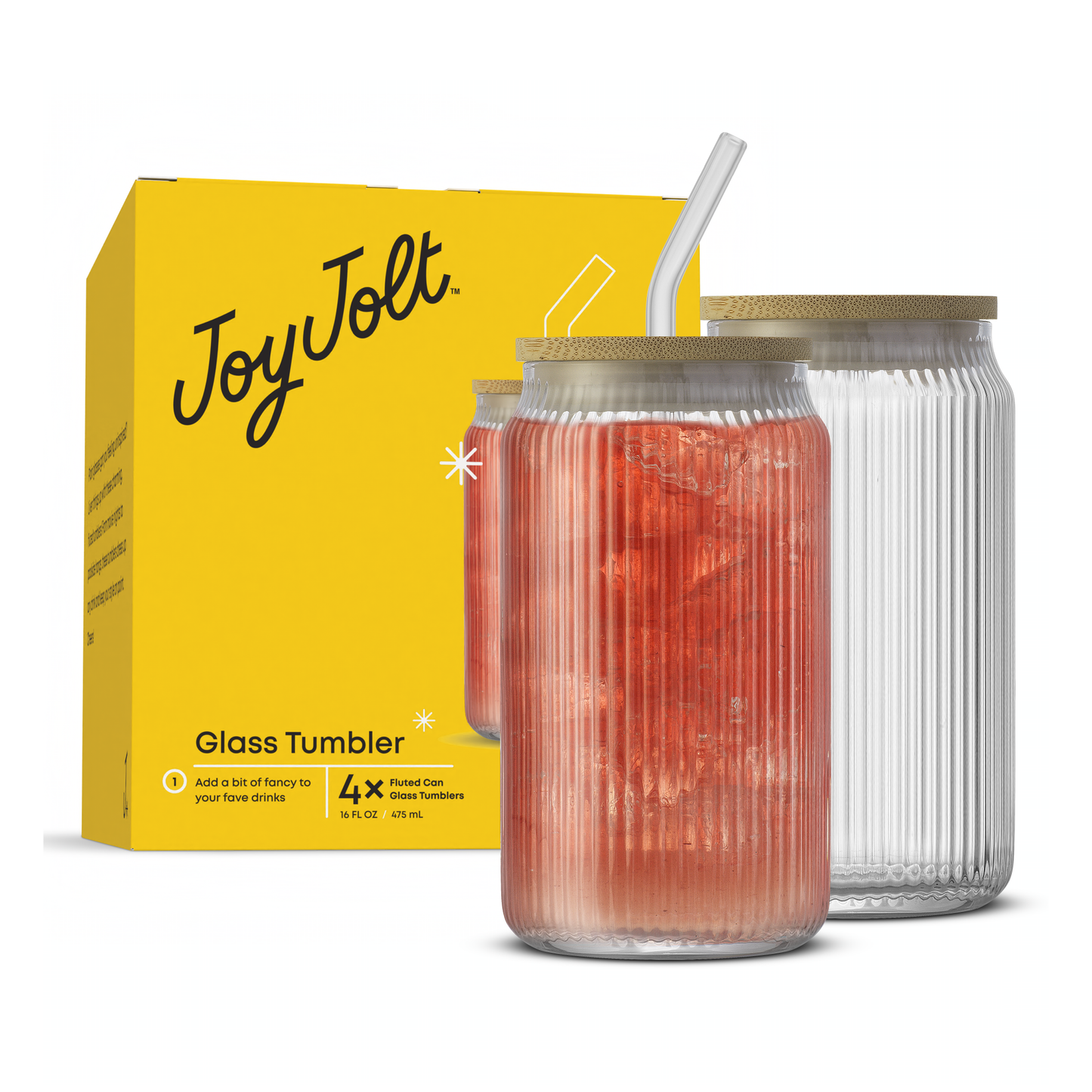 Fluted Glass Tumblers with Bamboo Lids and Straws