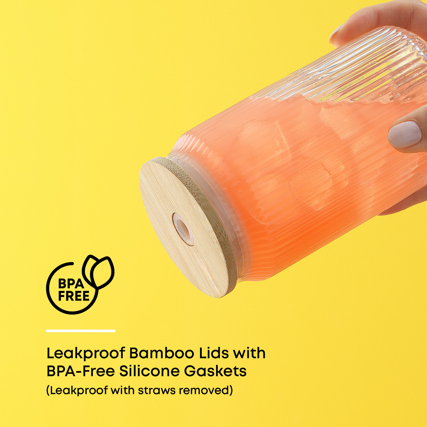 Fluted Glass Tumblers with Bamboo Lids and Straws