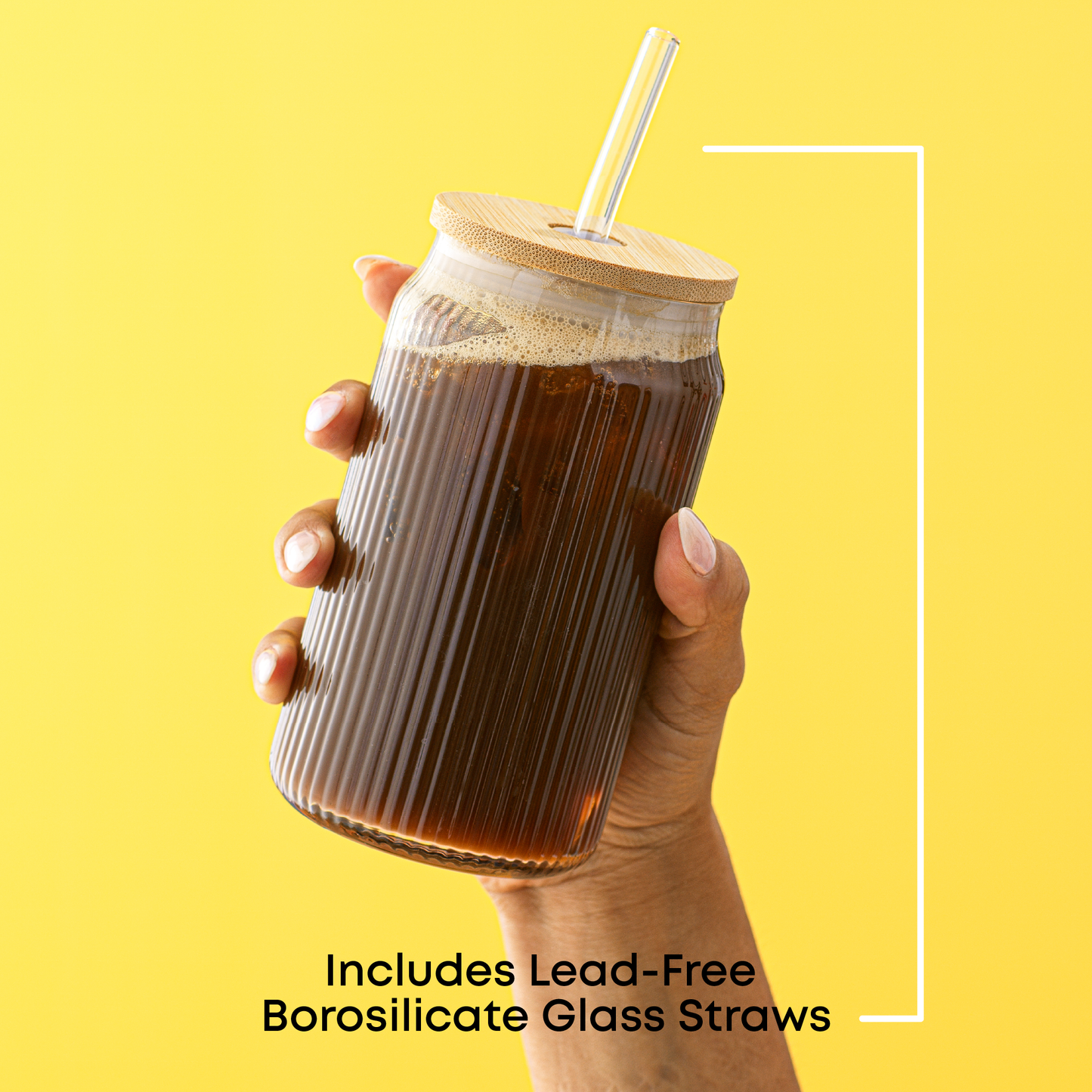 Fluted Glass Tumblers with Bamboo Lids and Straws