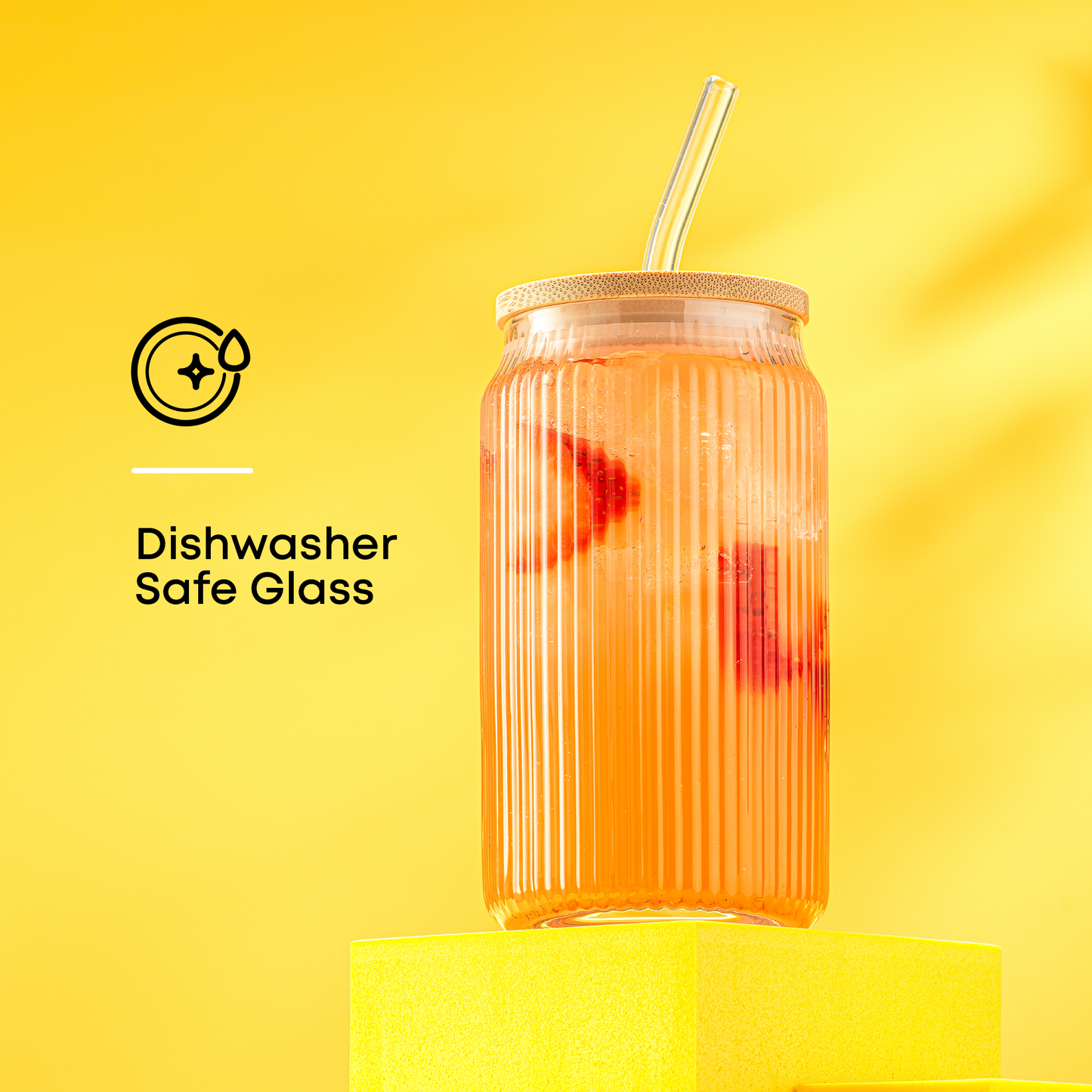 Fluted Glass Tumblers with Bamboo Lids and Straws