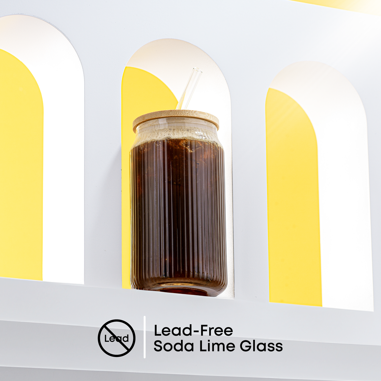 Fluted Glass Tumblers with Bamboo Lids and Straws