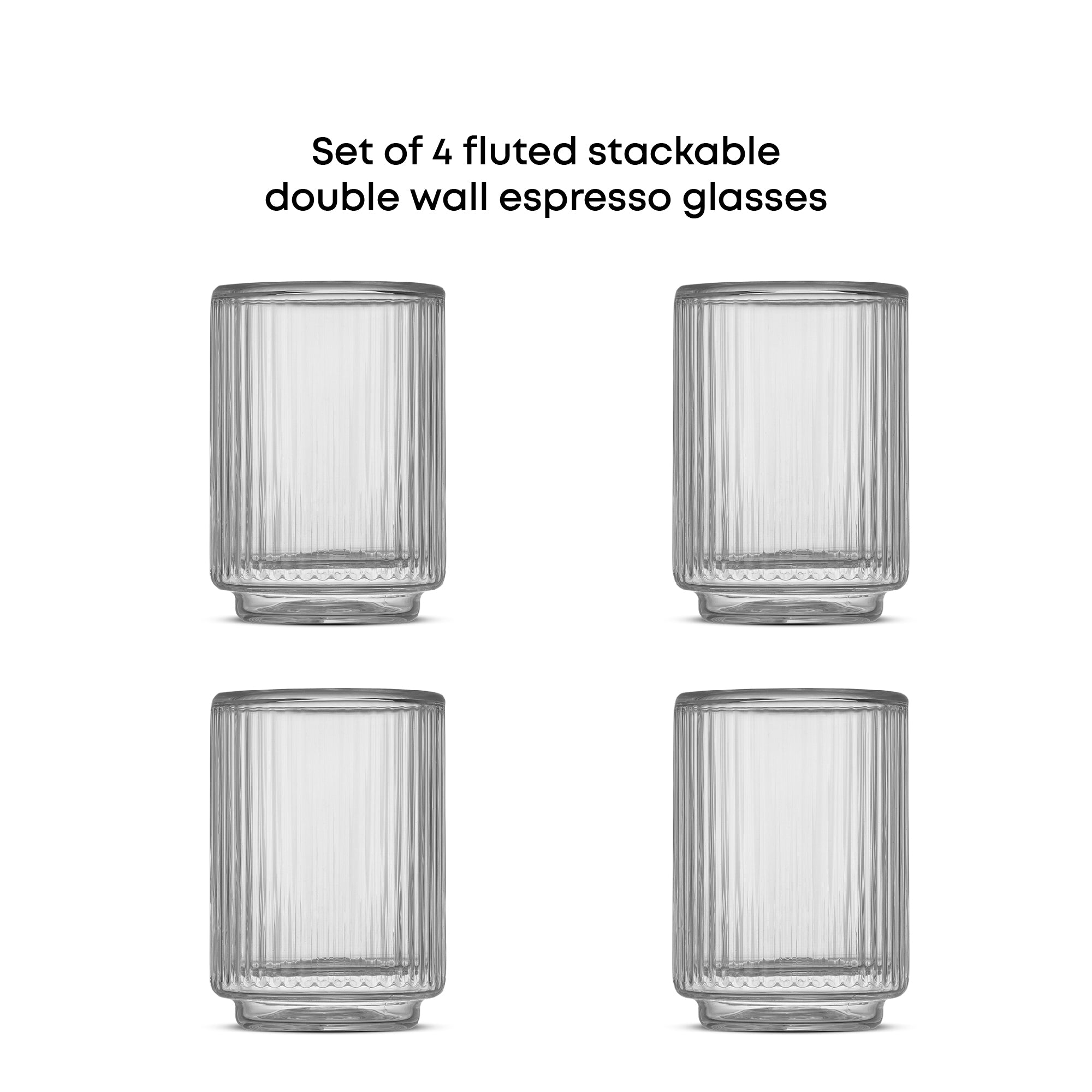 Haven Fluted Stackable Double Wall Espresso Glasses