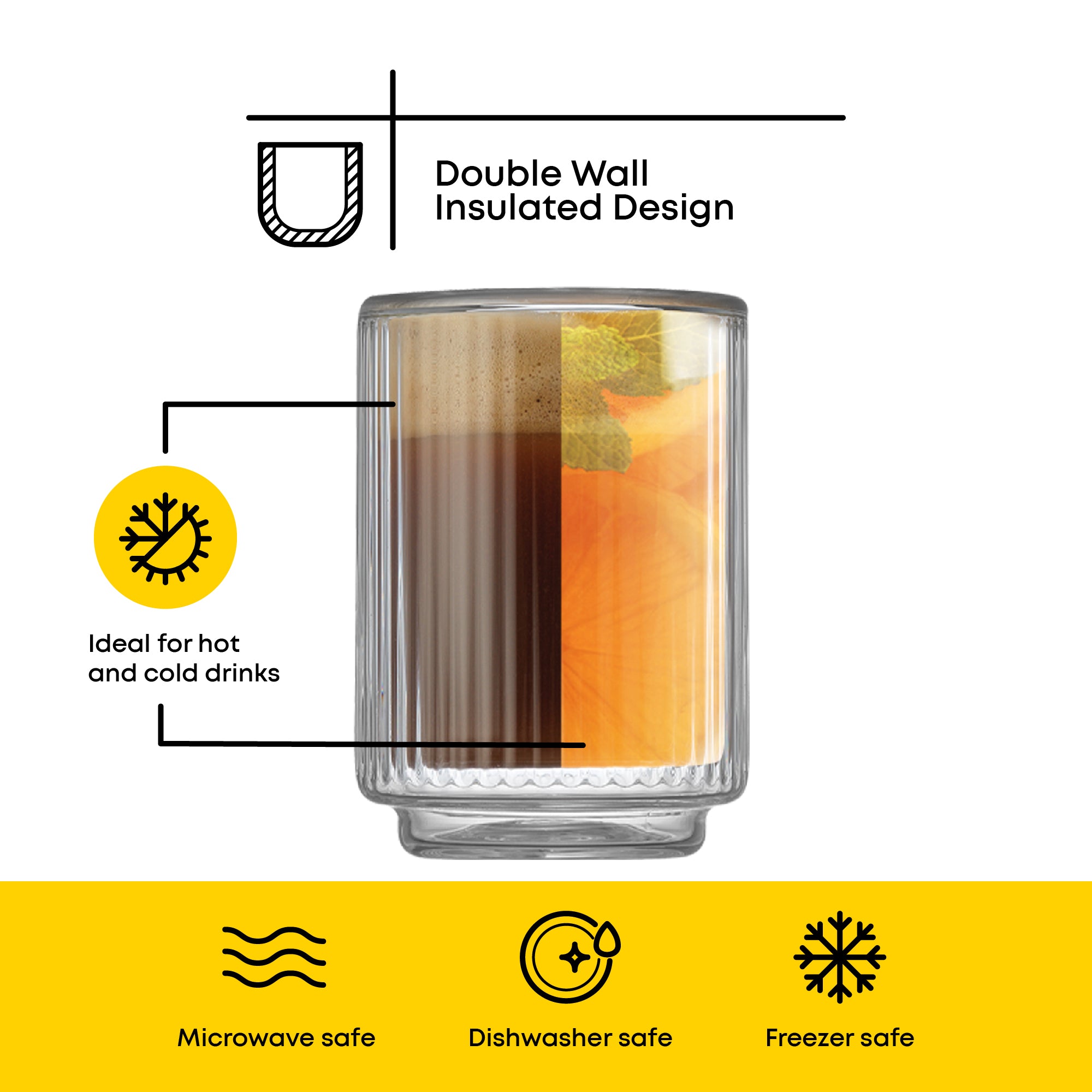 Haven Fluted Stackable Double Wall Espresso Glasses