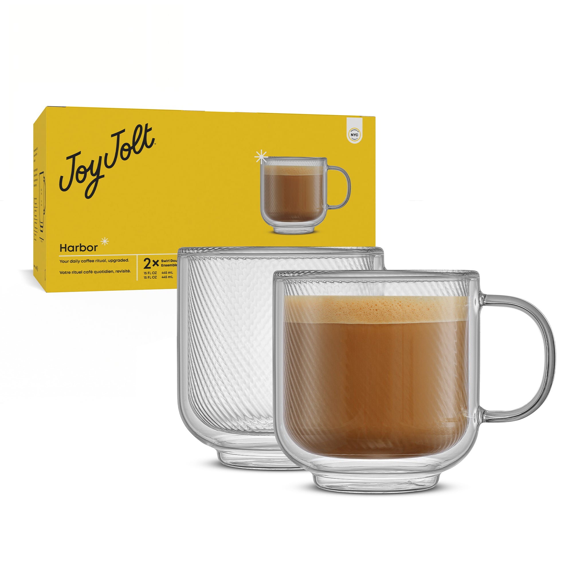 Harbor Swirl Double Wall Glass Coffee Mugs | JoyJolt