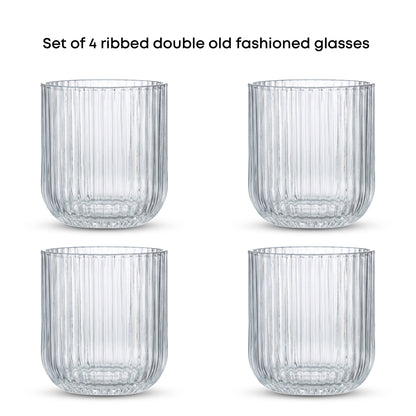 Lotus Ribbed Double Old Fashioned Glasses, 12oz
