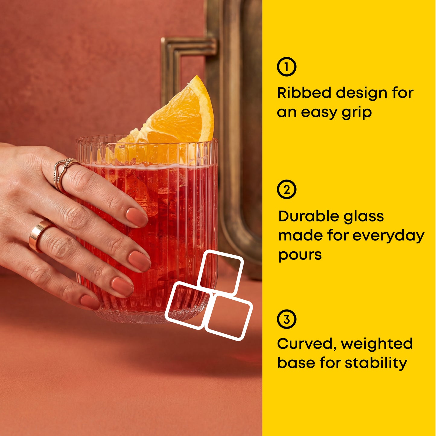 Lotus Ribbed Double Old Fashioned Glasses, 12oz